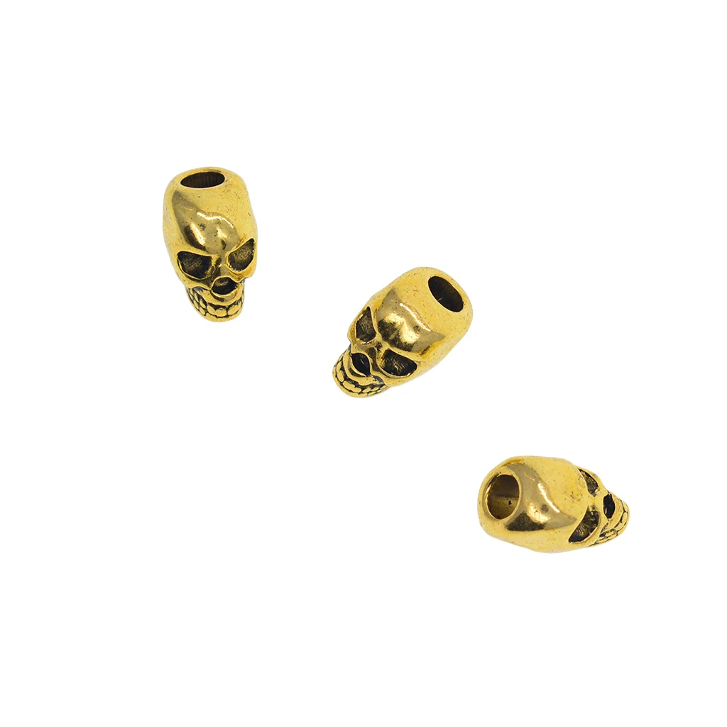 10pcs Alloy Antique Gold Gothic Punk Large Hole 3D Skull Spacer Loose Beads Jewelry Making Accessories