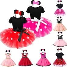 Toddler Dresses For Girls Kids White Dot Print Red Dress Summer Cute Casual Headband Rose Red Tutu Minnie Cosplay Frock Pink posh dream mickey cartoon kids girl dress for cosplay pink and hot pink dot minnie girl tutu dresses flower girl cosplay dress