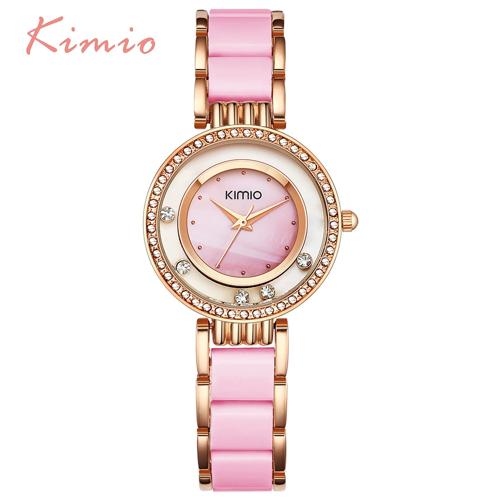 KIMIO Rolling Diamond часы Женское платье розовое золото модные женские часы люксовый бренд женские часы браслет часы женские кварцевые - Цвет: Pink Gold