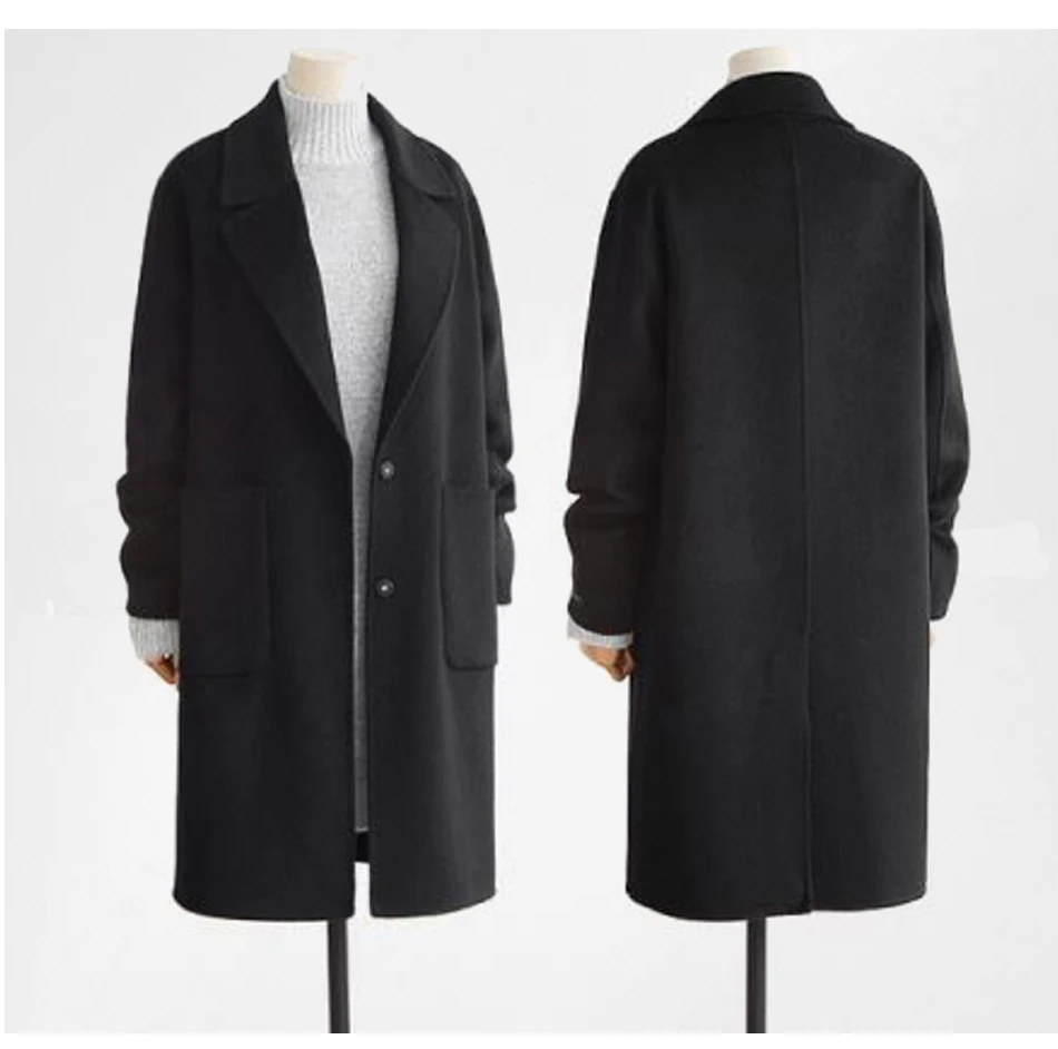 Шерстяное пальто с длинным рукавом на пуговицах с отворотом, женское плотное теплое винтажное пальто черного цвета, куртка в стиле кокон, Тренч, пальто размера плюс 5XL