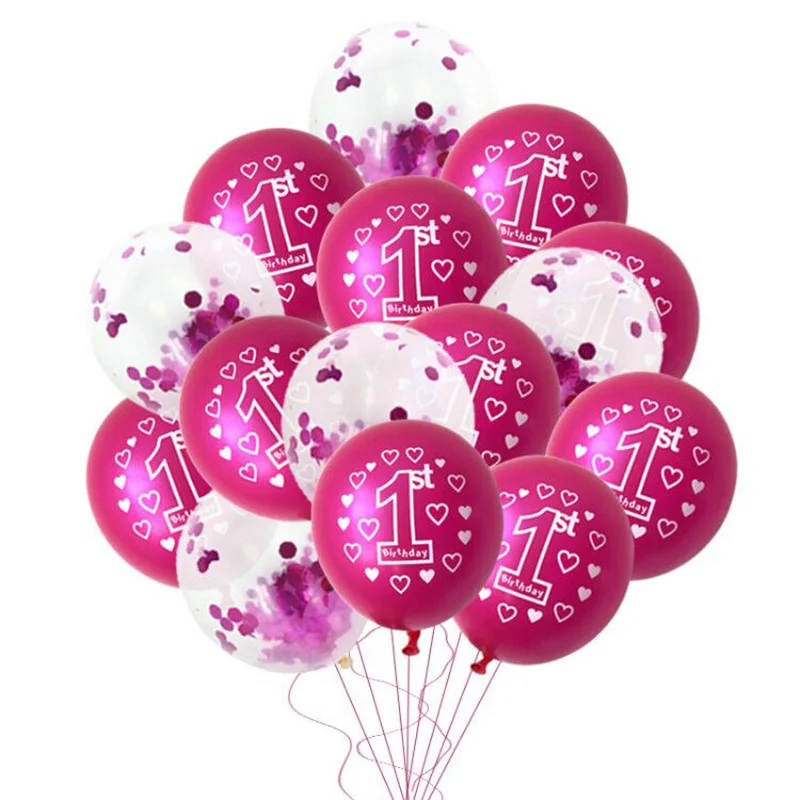 15 шт. розовый синий 1-й День рождения воздушный шар золотые конфетти баллоны один год для празднования первого дня рождения Декор Девушка для вечеринки в честь рождения мальчика - Цвет: 15pcs balloon 1