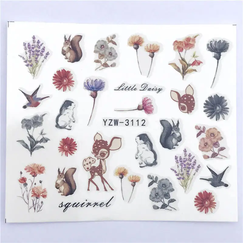 YWK 1 шт. цветок/Животные Дизайн переводные наклейки для ногтей наклейки DIY модные обертывания Советы маникюрные инструменты - Цвет: YZW-3112
