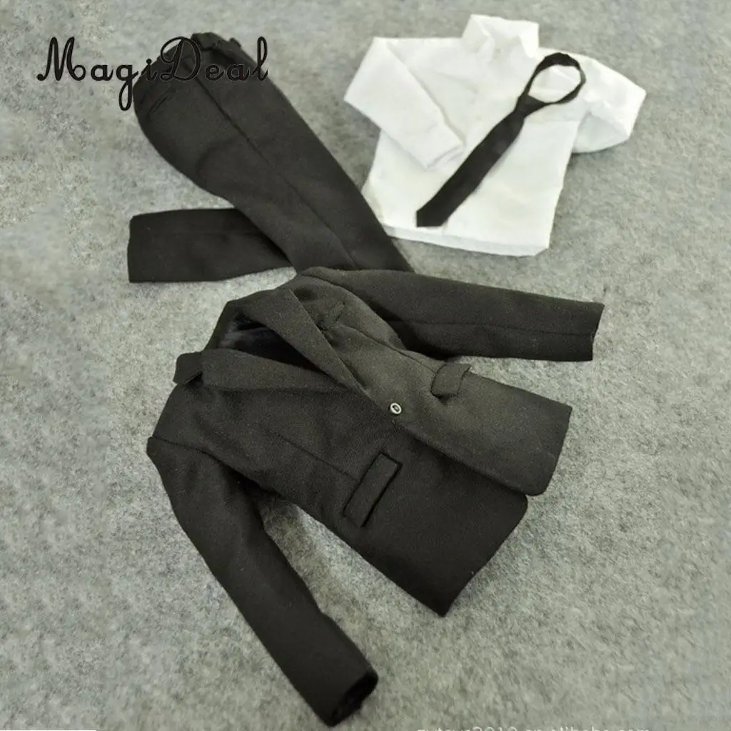 Cool 1/6 Scale Fabric Black Suit Full Set for 12 Inch Male Action Figure Body Dolls Clothes Accessory Toy