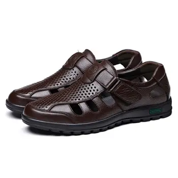 

DCOS Genuine Leather Men Sandals Shoes Fretwork Breathable Fisherman Shoes Style Retro Gladiator Soft Bottom summer Classics m