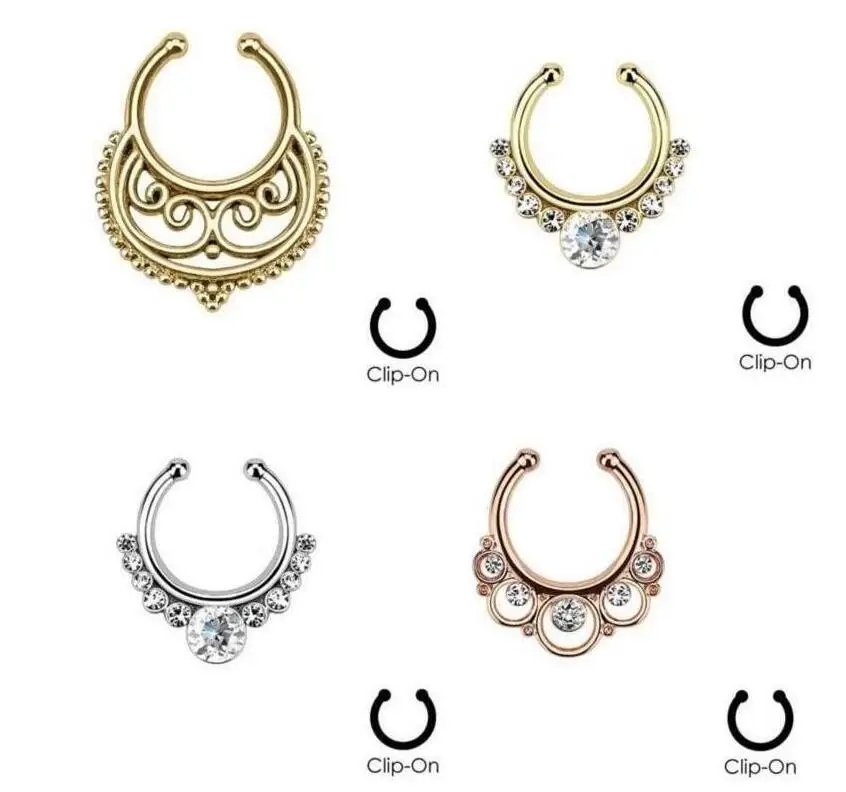 

hot Fake Nose Ring Clip on Boby Nose Fake Piercing Rings Stud Punk Goth False Hoop Earrings Septum Limited Edition Nose In Stock