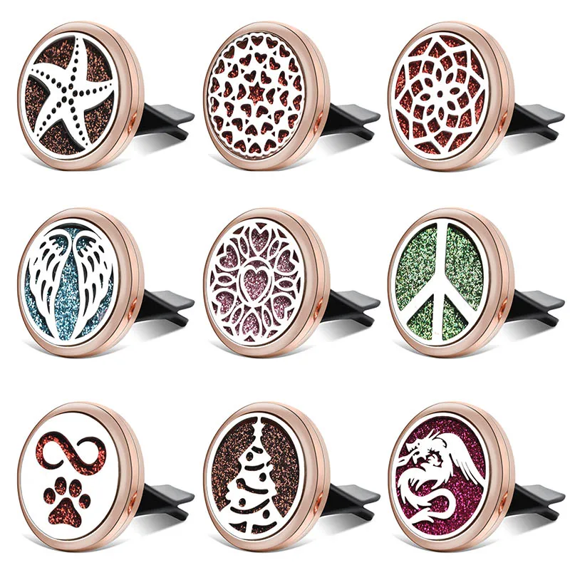 

New Gold Car Perfume Diffuser Angel Wings Stainless Steel Clip Air Freshener Essential Oil Diffuser Aromatherapy Locket Pendants