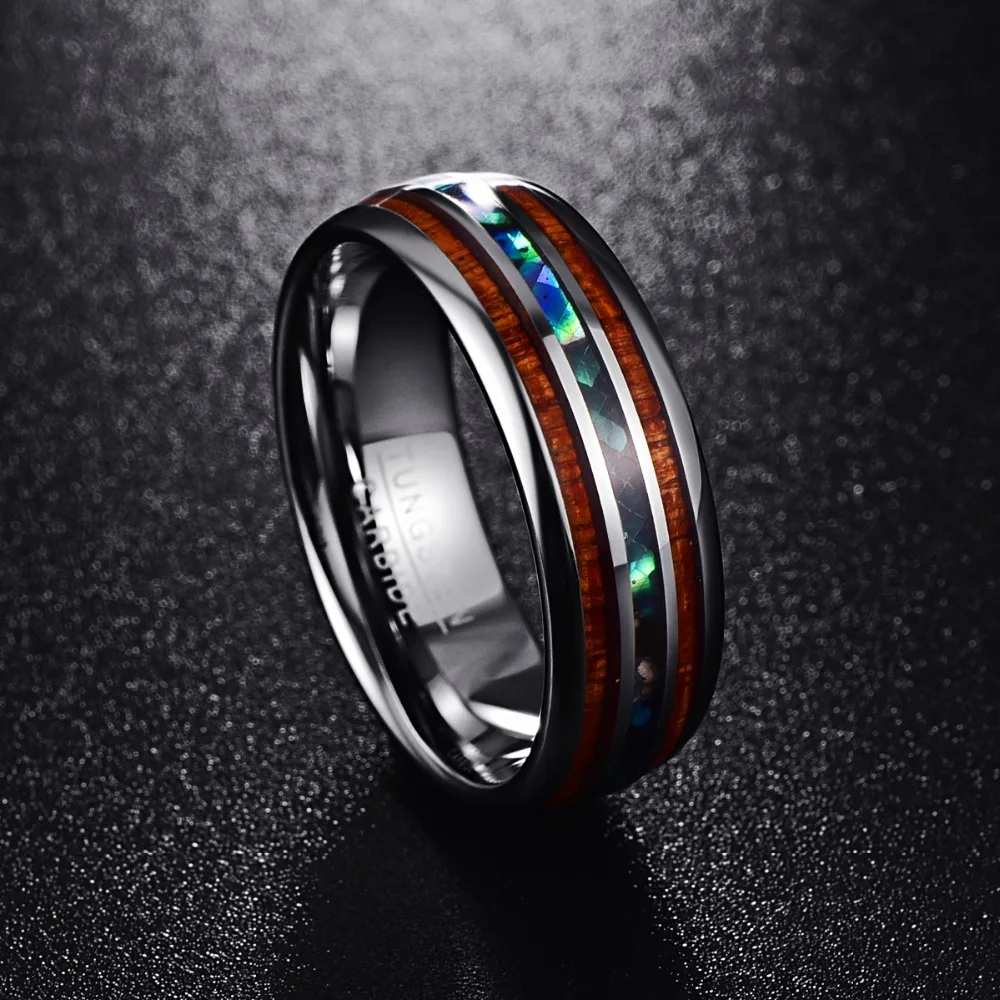 

Nuncad Customized Artichoke Tungsten Steel Ring 8MM Polished Matte Abalone Shell Ring