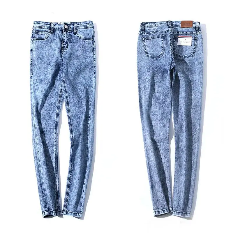 Европейский стиль осень новые женские с высокой талией стрейч обтягивающие потертые джинсы, женские модные уличные брюки винтажные джинсовые брюки - Цвет: Snowflake Blue