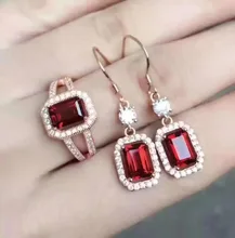 Natural red garnet gem jewelry sets natural gemstone ring Earrings 925 silver Luxury pillow Square women fine wedding jewelry
