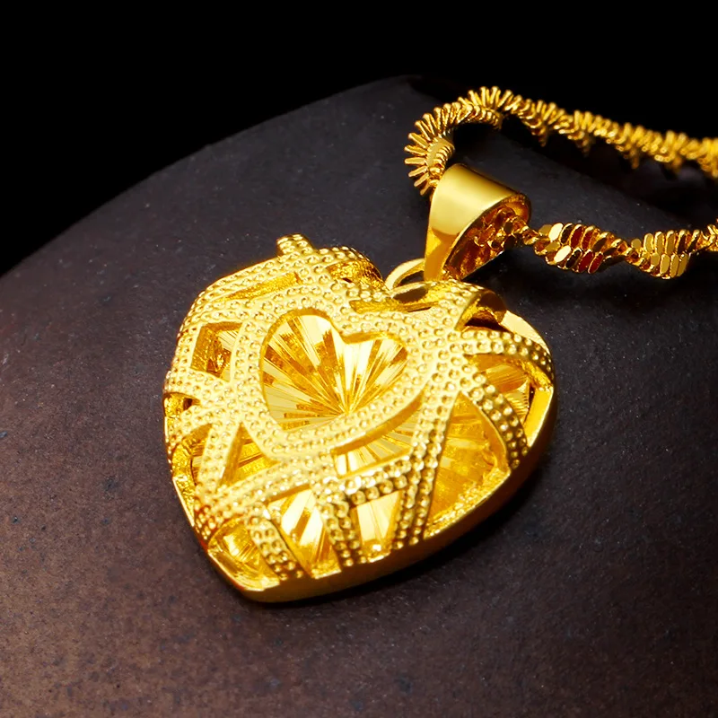 Ожерелье с подвеской в форме сердца для женщин, модный дизайн, 24K Дубаи, золотые украшения, свадебные юбилейные ювелирные изделия