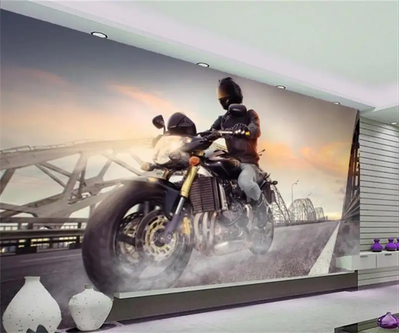 3d фото обои на заказ размер гостиная настенные стикеры мотоцикл 3d картина Диван ТВ Фон Нетканые Настенные обои