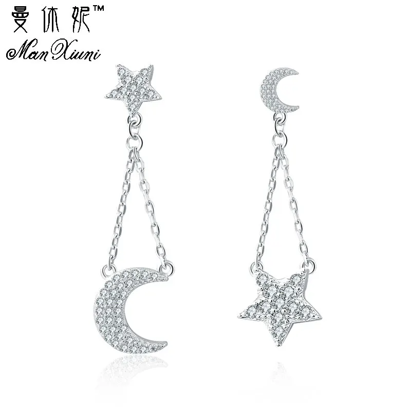 

Hot sale Brand cubic zircon micro paved new moon star uneven statement drop Long earrings for women