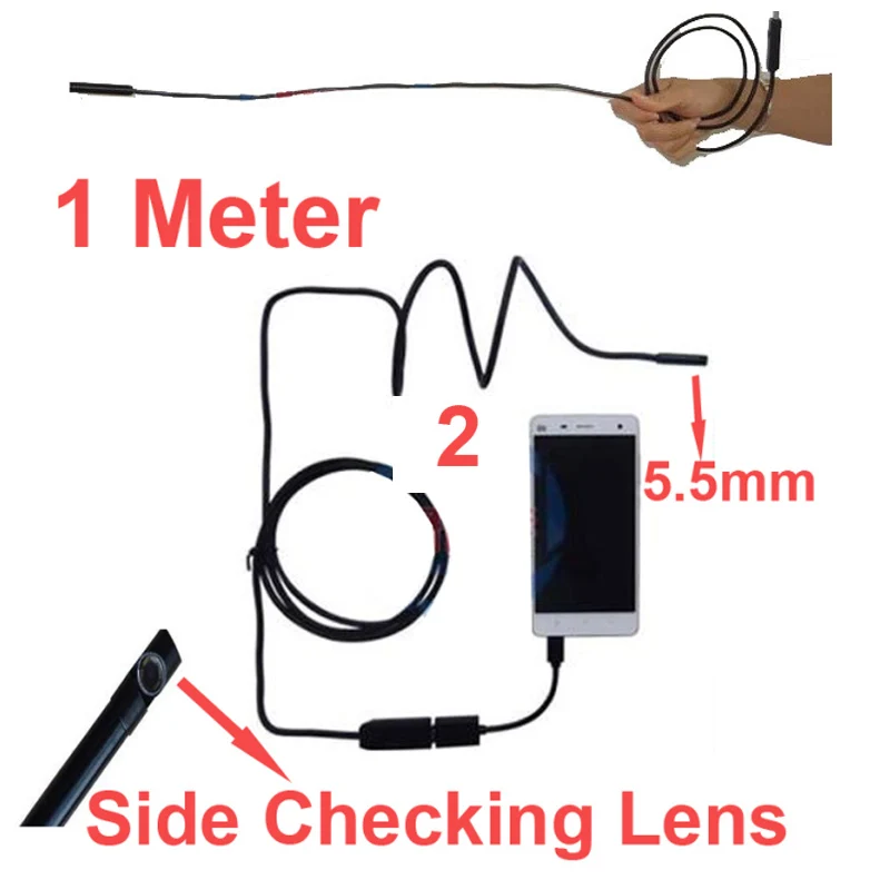

1Meter support bend function 480P 5.5" diameter camera endoscope camera Android OTG function endoscope camera side lens function