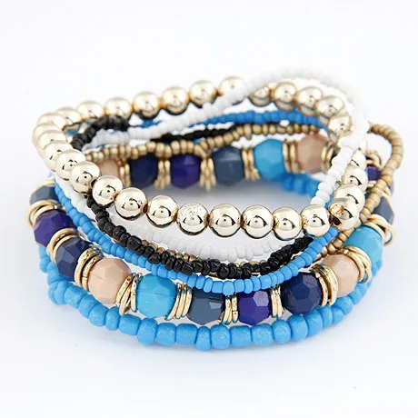 LEMOER горячая Распродажа Дизайнерский Модный Богемский Браслет с бусинами, многожильный растягивающийся браслет, браслеты pulseira для женщин, подарок для девушек - Окраска металла: Sky Blue