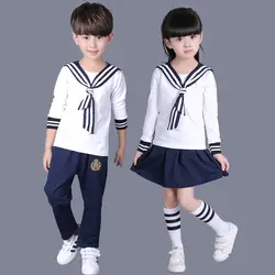 Осень 100% хлопок детский сад для мальчиков школьный класс Сейлор школьная форма Детская японская Униформа моряков синяя для девочек