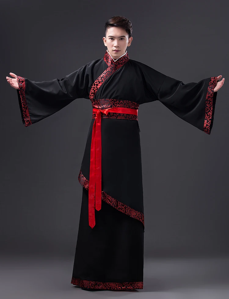 Black Long Robe for Men Chinese Traditional Costume Male Hanfu Captain ...