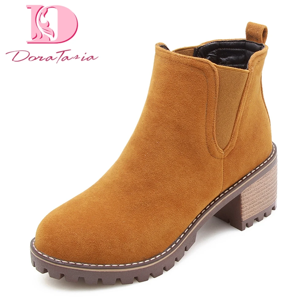 

Doratasia 2018 Large Size 33-43 Elastic Band Add Fur western boots Winter Shoes Woman Boots Chunky Heels Ankle Boots Shoes Woman