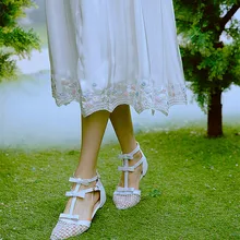 LYNETTE’S CHINOISERIE Spring and summer new arrival bars check fresh white embroidery small anthocaulus loose skirt a bust