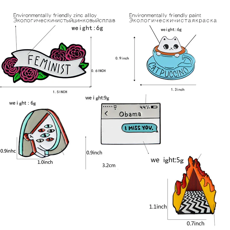 Розовая булавка "феминистка" Твин Пикс Обама текстовое сообщение арахне котенок кошка Эмаль Булавка Кнопка значок брошка на лацканы модные подарки