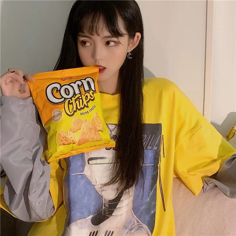 see chart Camiseta Mujer Весна Harajuku уличная Модная футболка Для женщин футболки корейский Ulzzang поддельные 2 шт футболка с длинным рукавом Топ - Цвет: see chart