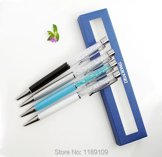 

New Flat head Crystal pen ballpoint pen with gift logo box case for webbing gift