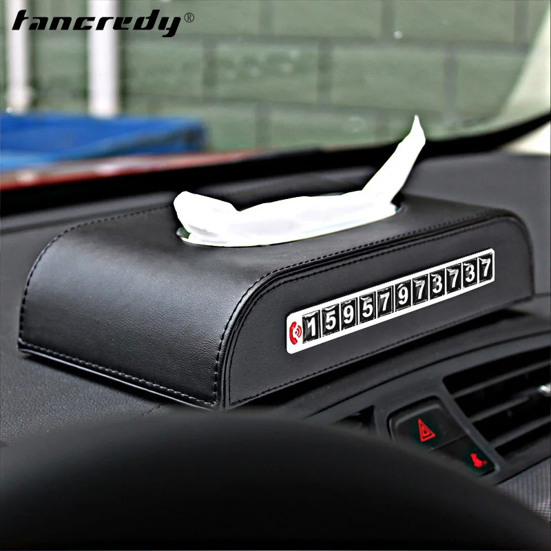 Tancredy Car Tissue box with Temporary Parking Card Plate Tancredy Car Tissue box with Temporary Parking Card Plate
