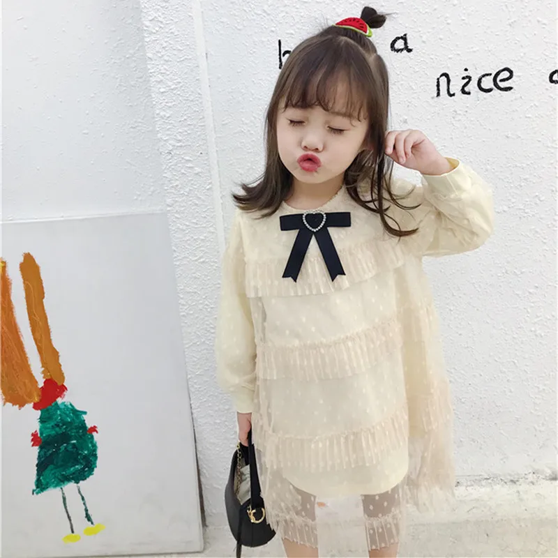 

DFXD New Kids Dresses For Girls Spring Baby Girl Party Dress Children Clothes Soild Long Sleeve Mesh Princess Dress For 2-7Yrs