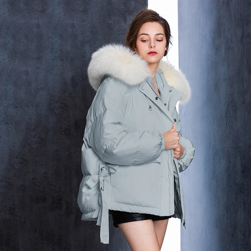 Manteau Vers Court blue Col Capuchon Creamy De Hiver Blanc Fourrure Bas Veste Épais white Le pink Femmes Grand 2018 Lb443 100 À Lâche Duvet Chaud Nouvelle Canard Extérieur Mode IwzCqCg