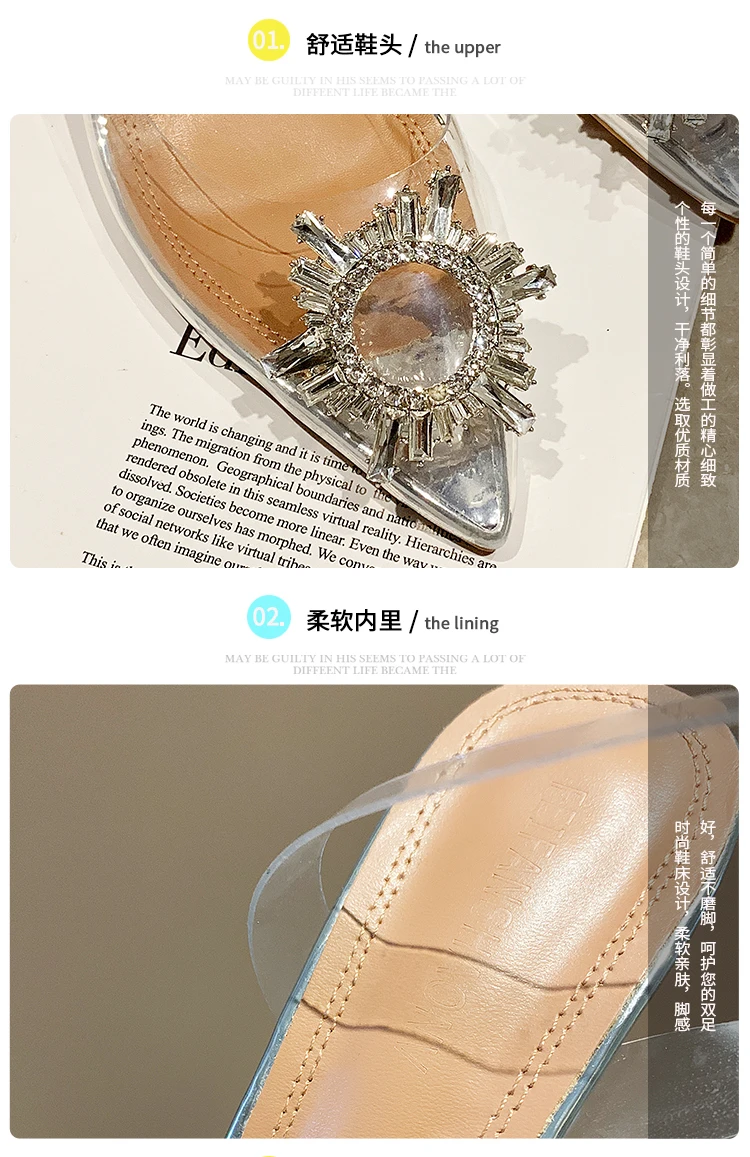 Transparent Sandals Platform Pointed Toe Crystal High Heels Clear Sandalias Women Summer Shoes Heels/6.5cm