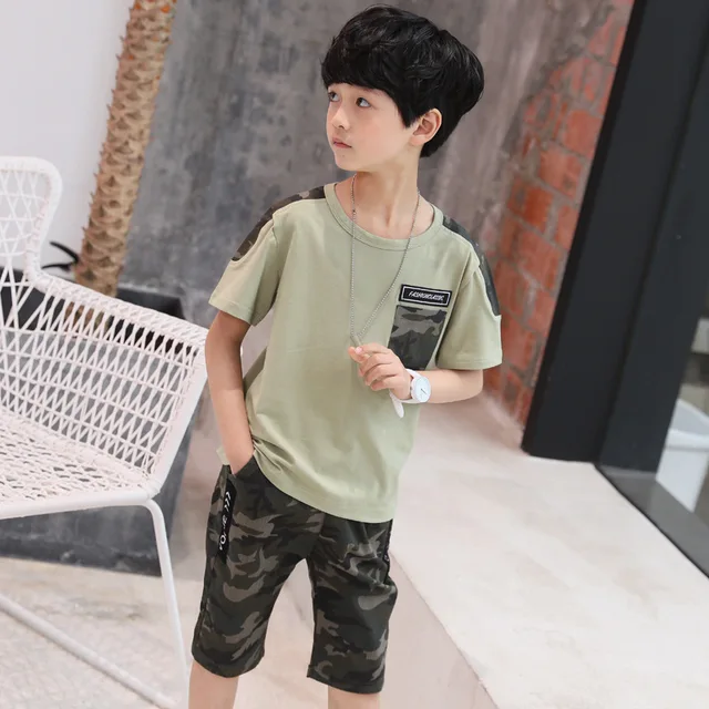 Camouflage Summer Children Sets Boys Fashion 2pcs Sport Suit T shirt ...