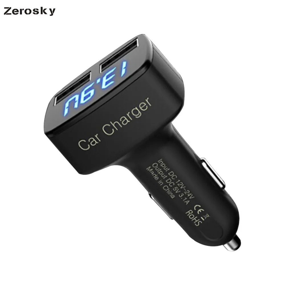 Zerosky Dual USB Автомобильное зарядное устройство 4 в 1 термометр цифровой дисплей зарядка прикуриватель автомобильное зарядное устройство для мобильного телефона