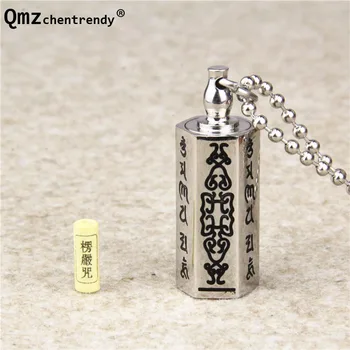 

Titanium Vintage Ash Box Necklace Jewelry Pet Urn Cremation Memorial Keepsake Openable Nepal Six words Mantra Amulet Necklace