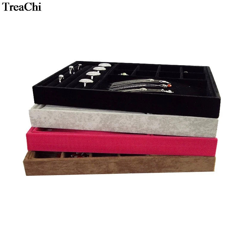 Multifunction Velvet Ring Earring Collection Case Beads Organizer Necklace Storage Box Portable Jewelry Exhibition Tray35*24*3cm