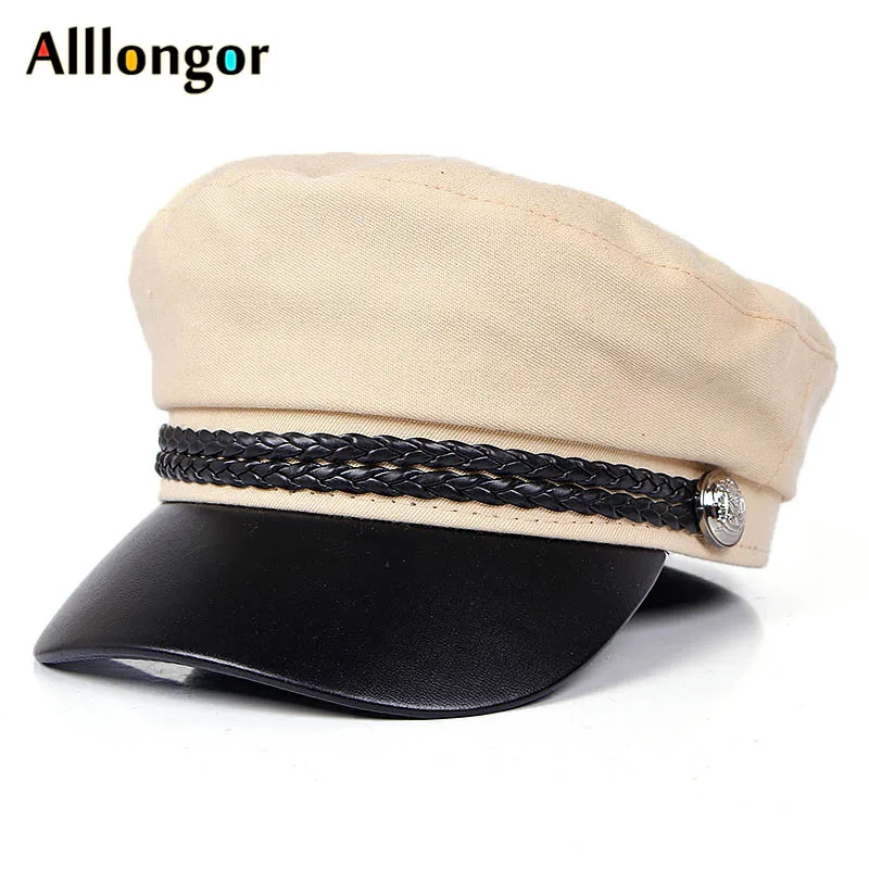 Leather Visor Autumn Cap Military Hats Women newsboy Berets Caps For Women black pink navy Boina Mujer military cap - Цвет: color 7