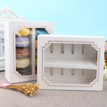 

100pcs/lot White Macaron box with transparent window dessert macarons pastry packaging boxes