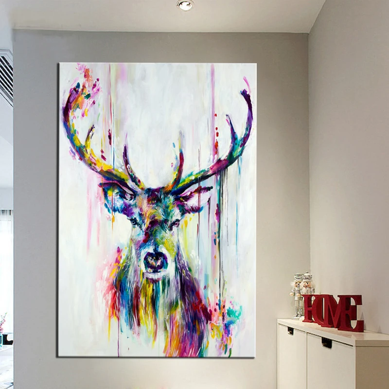 Billig Tier Poster Abstrakte Druck Aquarell Deer Kopf Stag Wand Kunst Leinwand Malerei für Home Office Wohnzimmer Wand Decor Drop schiff