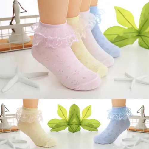 Новая модная детская одежда для малышей для девочек ботильоны милые кружевные оборки рюшами хлопковые носки принцессы большой бант белые носки