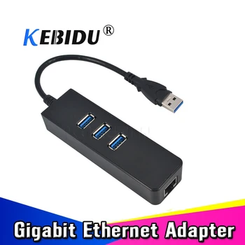 

kebidu 3 Ports USB 3.0 Hub To RJ45 Gigabit Ethernet LAN 10 100 1000 Mbps Wired Network Adapter Converter For Windows Mac PC