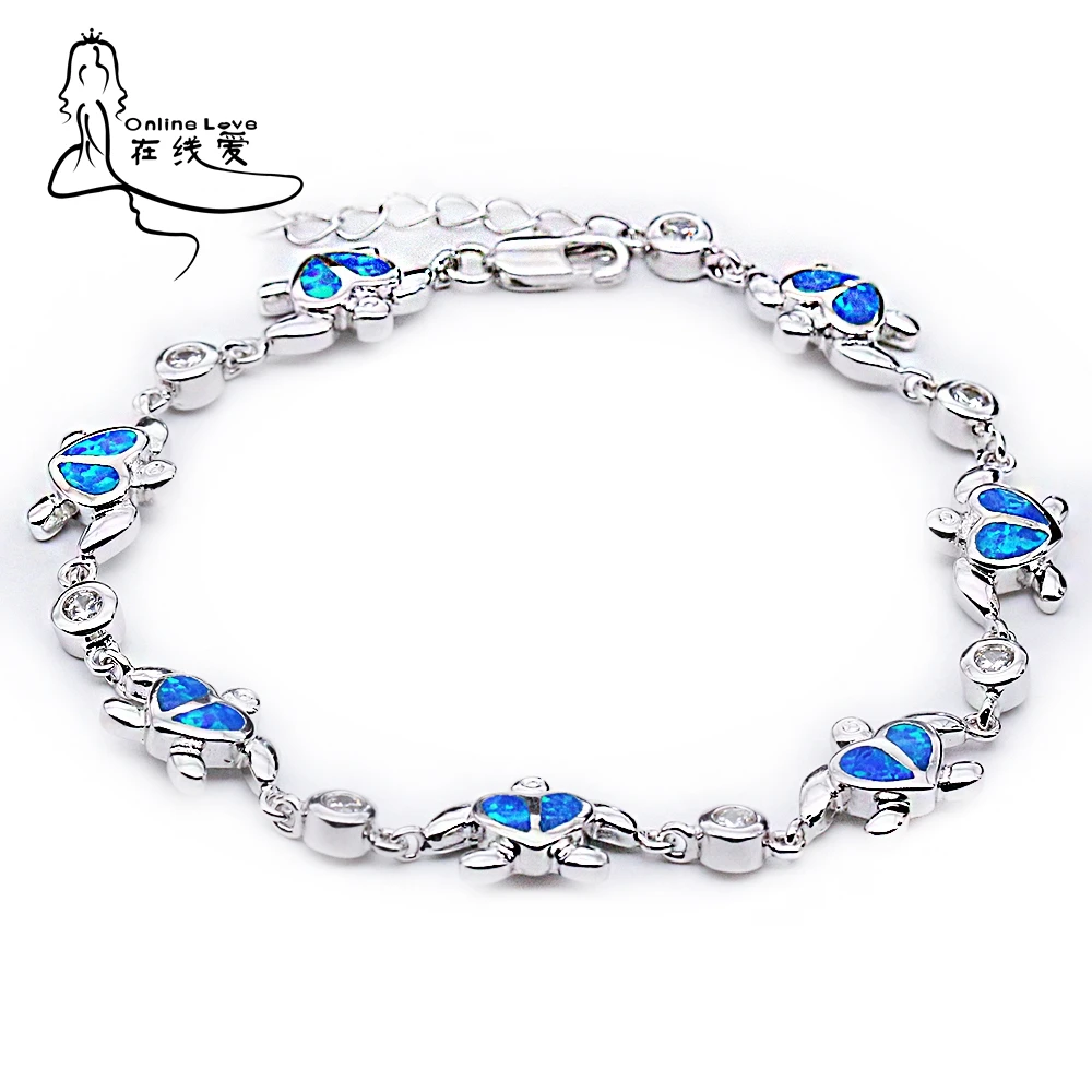 Черепахи с серебряным покрытием Синий огненный опал Браслеты с подвесками летние украшения для Для женщин животного специфических Интимные аксессуары sl243blue