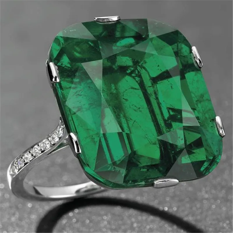 

Vintage Green Stone Rings for Women Wedding Engagement Classic Crystal Ring Luxury Jewelry Bague Femme Gril Anillos Mujer C5J644