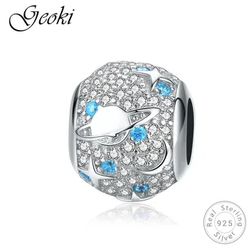 

Geoki 925 Sterling Silver White&Blue Micro Cubic Zirconia Star Galaxy Beads fit Pandora Bracelet S925 Original CZ Moon Charms
