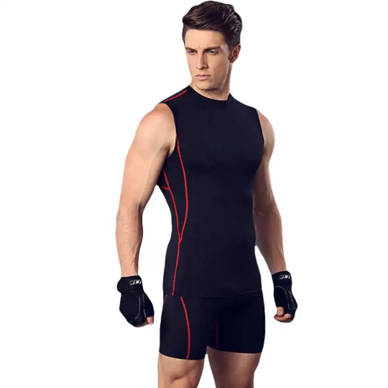 

Men Pro Fitness Set QUICK-DRY Exercise Gymming Top + Short T-shirt Tee Vest Sporting Beach Board Runs Yogaing Tank T Shirt V3341