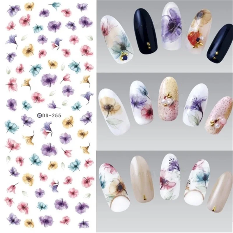 

DS255 DIY Water Transfer Nails Art Sticker Colorful Purple Fantacy Flowers Nail Stickers Wraps Foil Sticker manicure