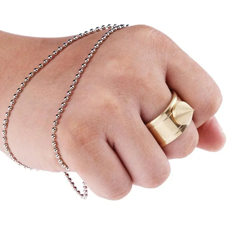 

Women Self Defense Ring Brass Shocker Outdoor Survival Tool with Chain Camping Accessories