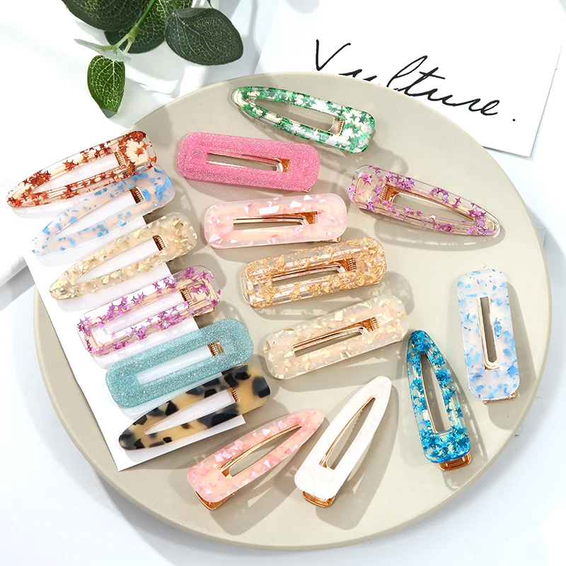

24 Styles Acrylic Hair Clips Korea Cute Glitter Headwear for Girls Hair Clip Candy Color Gift for Friends