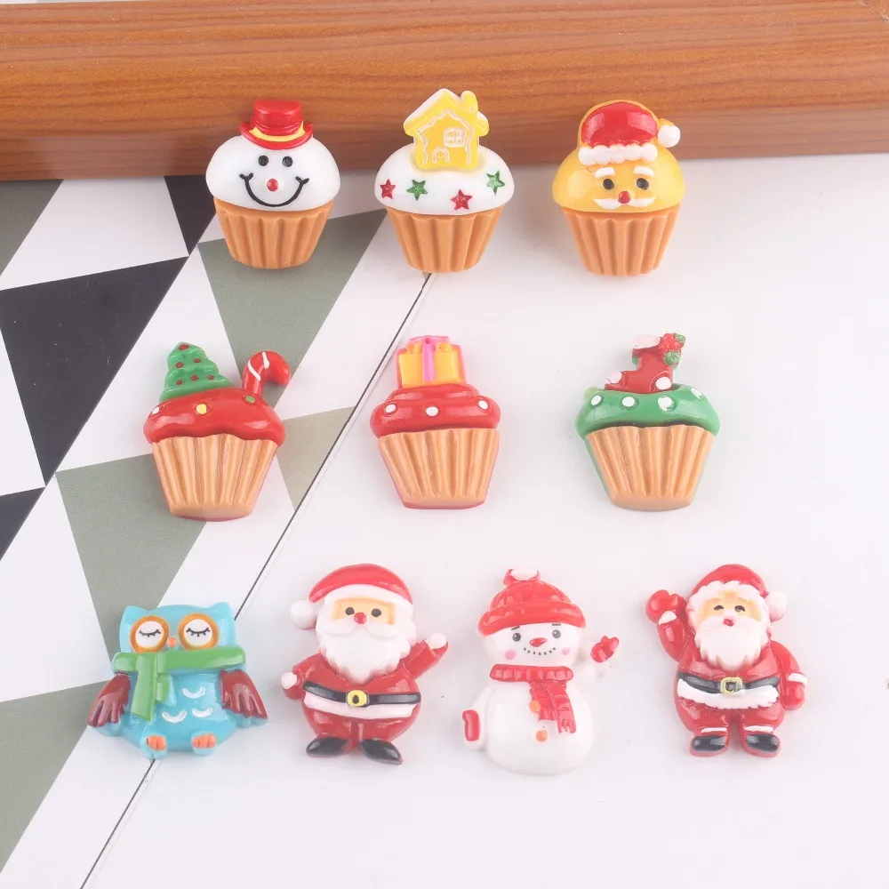 

10pcs/lot kawaii flat back resin christmas items cake snowman DIY resin cabochons accessories