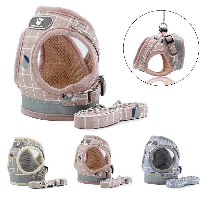 

Breathable Mesh Small Dog Harness and Leash Set Puppy Cat Vest Harness Collar For Chihuahua Pug French Bulldog arnes perro 35