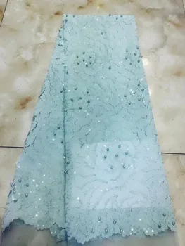 

2018 African French Lace Fabric High Quality With Beaded And Sequins Nigerian Embroidery Tulle French Lace For Party Dresses AFF