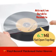 25 düz Açık Üst Çanta 6.7 Mil Güçlü Kapak Plastik Vinil Kayıt Dış Kollu 7 ''Kayıt Örtüsü 45 RPM