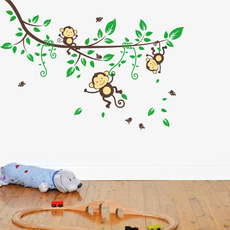Green Tree Branch Wall Stickers Boys Kids Home Bedroom Decoration Green Tree Branch Wall Stickers Boys Kids Home Bedroom Decoration Cute Monkeys Wallpaper Decals In From Garden On Aliexpress